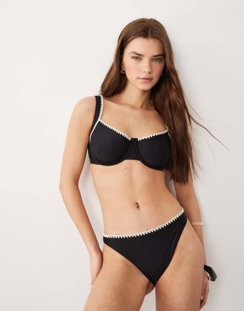 Abercrombie & Fitch - Curve Love - Sort bikinitop med bøjle og kontrastsømme - Del af sæt - view 1