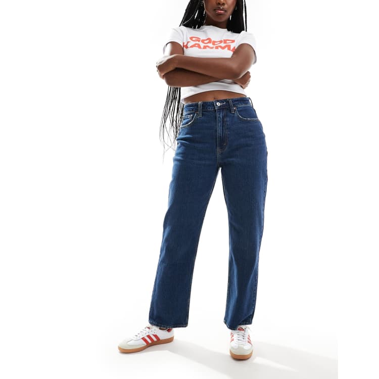 Abercrombie Fitch Curve Love vintage straight high rise jean in dark blue ASOS