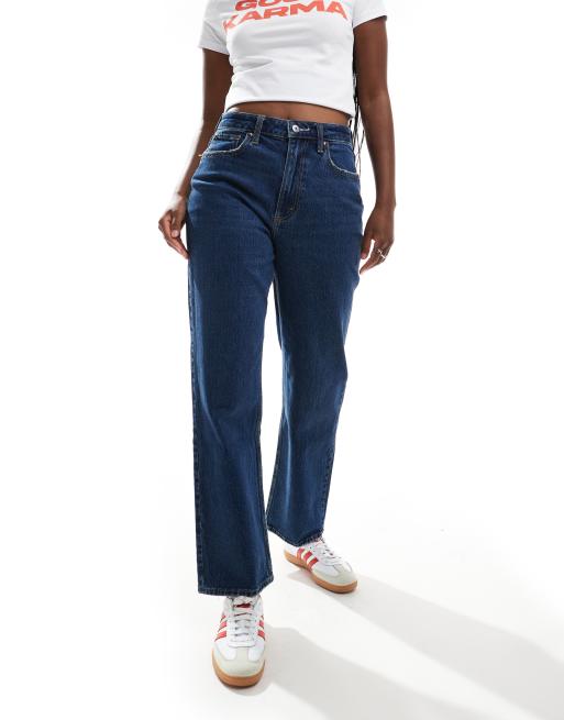 Abercrombie & Fitch Curve Love vintage straight high rise jean in dark blue