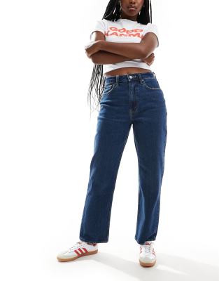 Curve Love vintage straight leg high rise jeans in dark blue