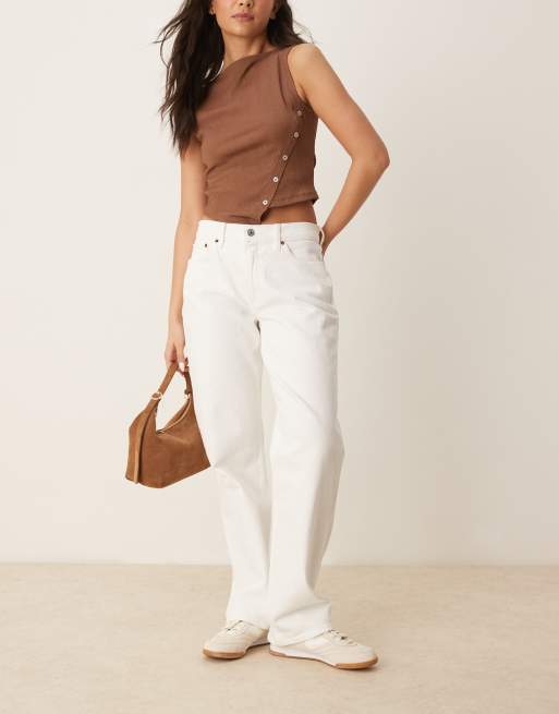 Abercrombie & Fitch Curve – Vita jeans i 90-talsstil med låg midja och avslappnad passform