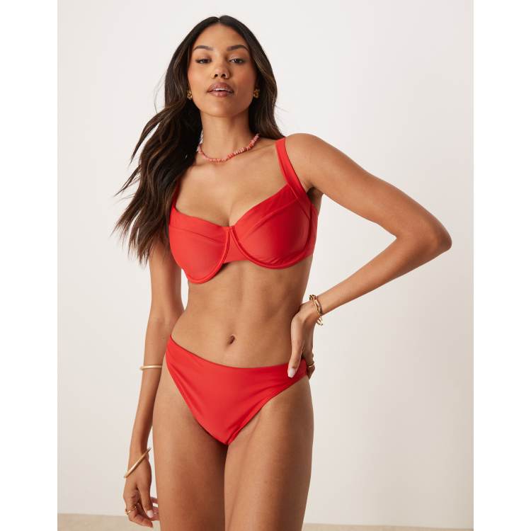 Abercrombie & Fitch Curve wide straps bikini top in red