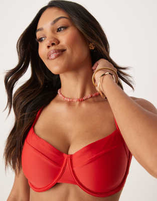 Abercrombie & Fitch Curve wide straps bikini top in red - part of a set