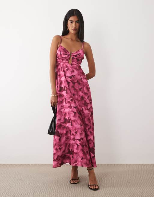 pink floral flowy dress Pink Floral Strapless Ruffle Front Maternity Maxi Dress – PinkBlush main image 1