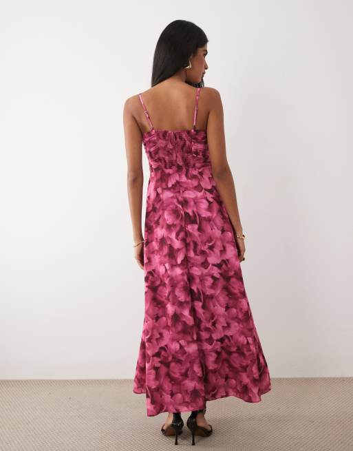 Abercrombie & Fitch cut out detail flowy maxi dress with built in bra in  pink floral print | ASOS
