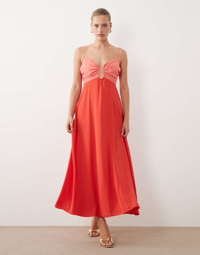 maxi red flowy dress Abercrombie & Fitch cut out detail with built in bra in and pink SB-Americana2