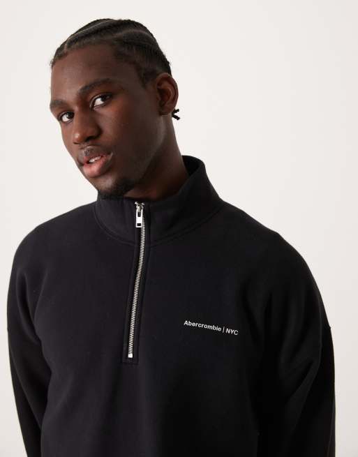 Abercrombie & Fitch – Czarna bluza z suwakiem pod szyją i kultowym logo, część zestawu