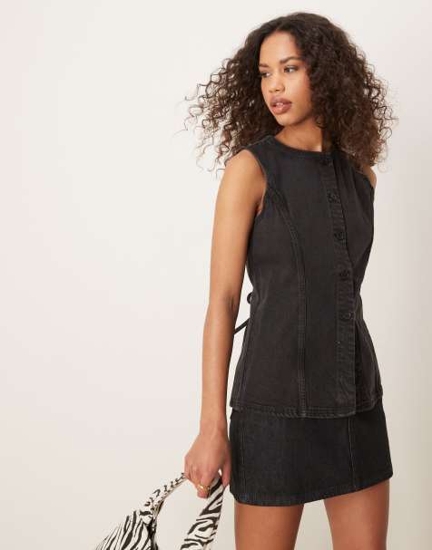 Abercrombie & Fitch longline denim waistcoat in black 