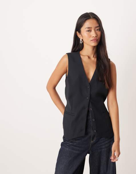 Abercrombie & Fitch low neckline waistcoat in black