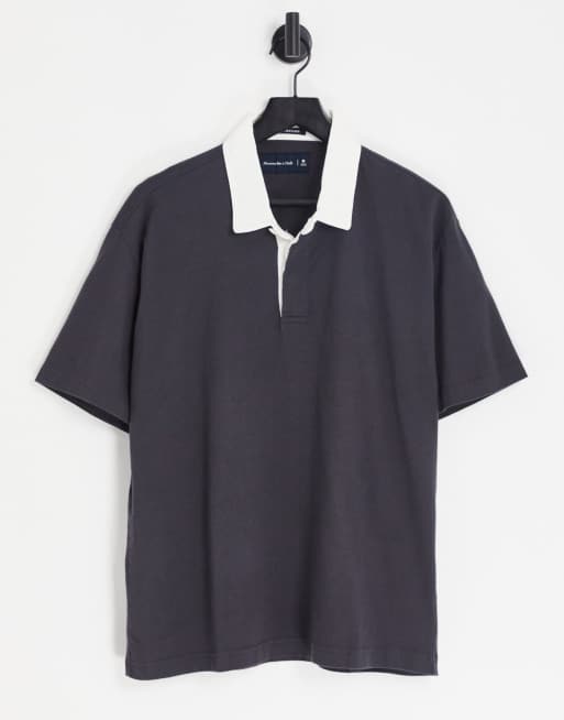 Abercrombie & Fitch – Czarna koszulka polo o kroju oversize z krótkimi rękawami w stylu rugby