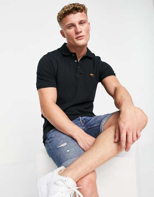 Abercrombie & Fitch – Czarna koszulka polo z piki z ozdobnymi lampasami i logo