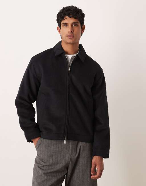 Abercrombie & Fitch – Czarna żakardowa krótka kurtka z domieszką wełny