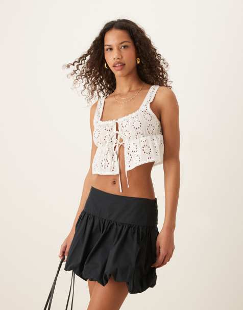 Abercrombie & Fitch mid rise drop waist bubble mini skort in black