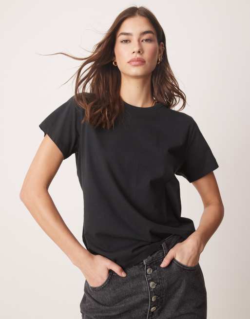 Abercrombie & Fitch – Czarny, luźny T-shirt z krótkimi rękawami
