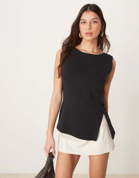Abercrombie & Fitch asymmetric knit tank top in black
