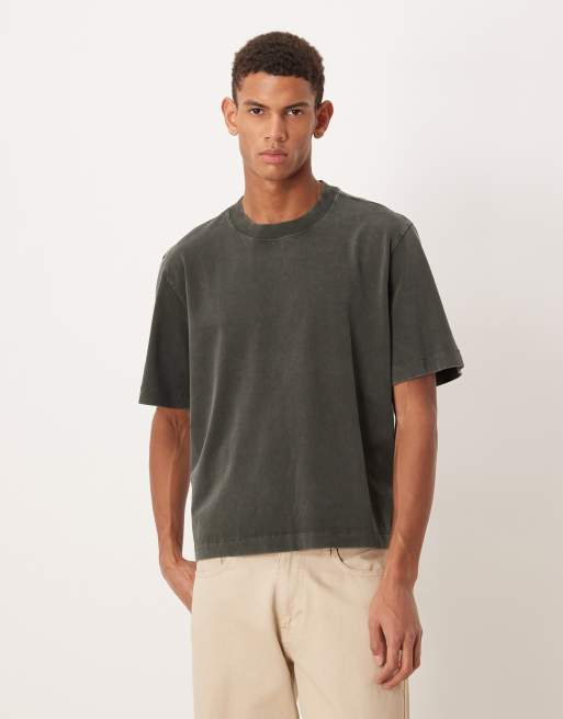 Abercrombie & Fitch – Czarny sprany gruby T-shirt premium o krótkim fasonie