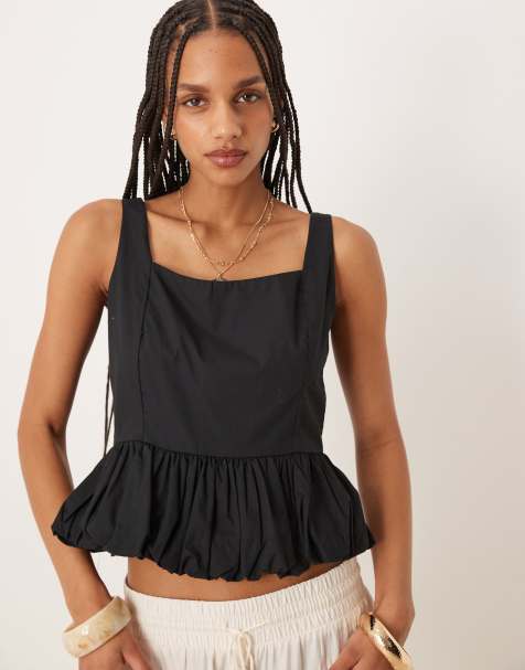 Abercrombie & Fitch bubble hem top in black