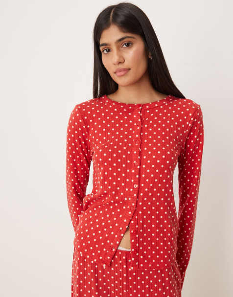 Abercrombie & Fitch pointelle pyjama cardigan co-ord in red polka dot