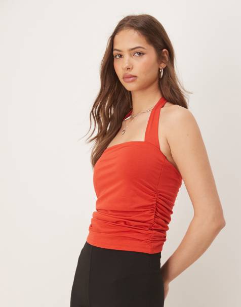 Abercrombie & Fitch square halter neck sleeveless top in red