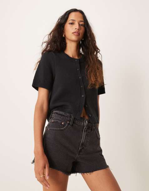 Abercrombie & Fitch – Dad-Jeansshorts in Schwarz mit hohem Bund - view 1