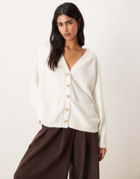 Abercrombie & Fitch – Dad-Strickjacke in Cremeweiß mit Zopfmuster - view 1