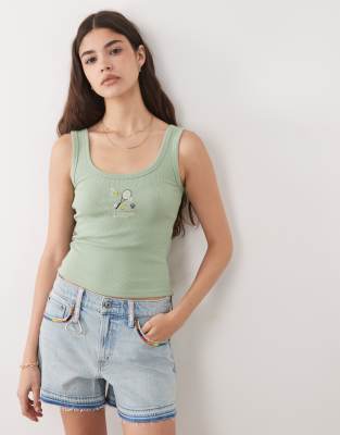 Débardeur à encolure dégagée et broderie tennis - Vert M