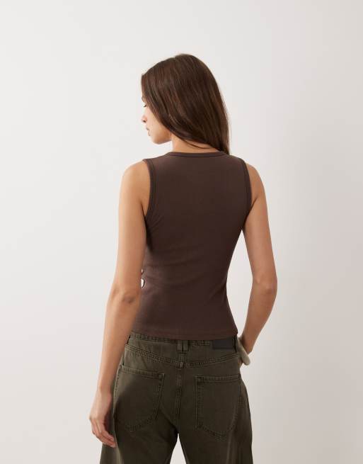 Abercrombie & Fitch - Débardeur côtelé avec brassière intégrée - Marron, 4 de 4