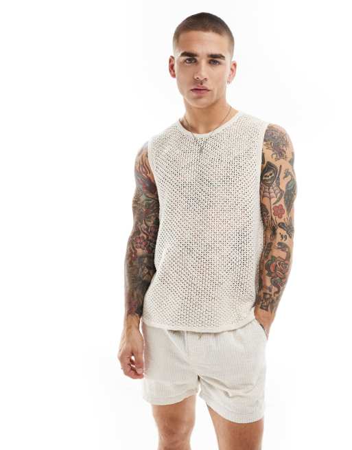 Abercrombie & Fitch - Débardeur moulant en maille crochetée - Crème