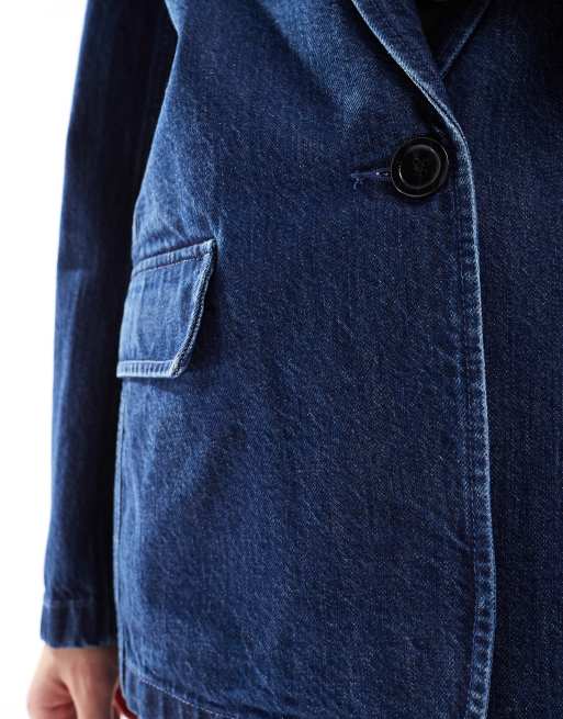 Abercrombie & Fitch denim blazer in dark wash, 3 of 4