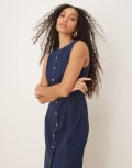 [Abercrombie & Fitch] Abercrombie & Fitch denim button through sleeveless midi dress in dark blue wash XS Dark blue wash