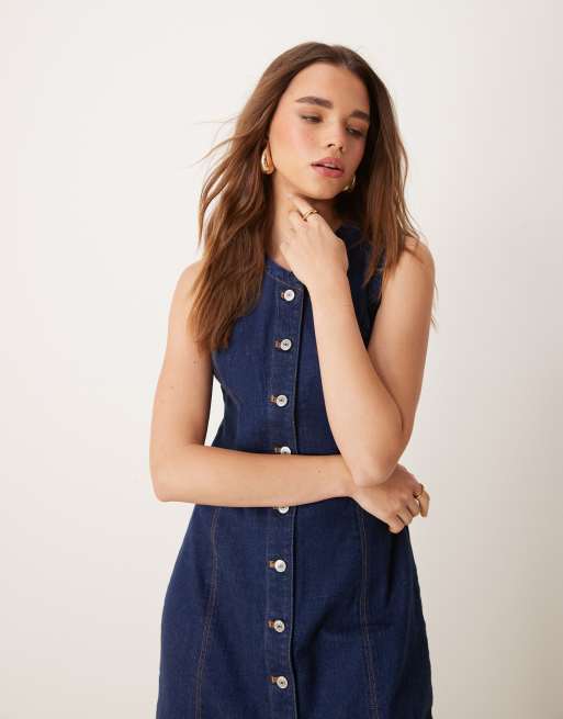 Abercrombie Fitch denim button through sleeveless midi dress in