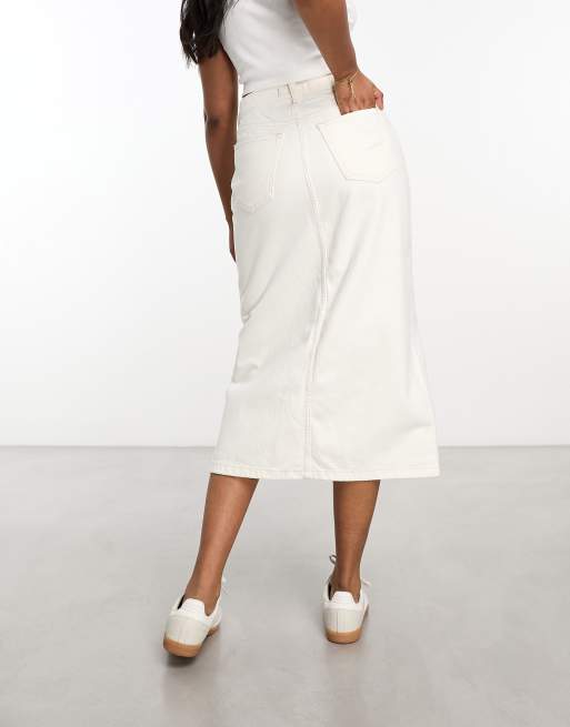 Abercrombie & Fitch denim column maxi skirt in ecru, 3 of 4