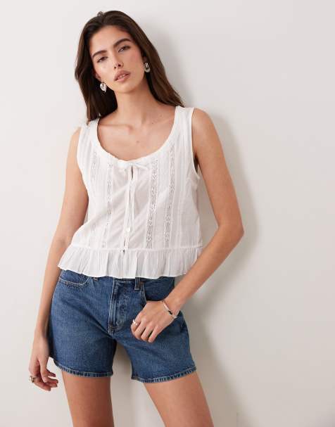 Abercrombie & Fitch - Denim dad short met A-lijn en hoge taille in indigoblauw - view 1