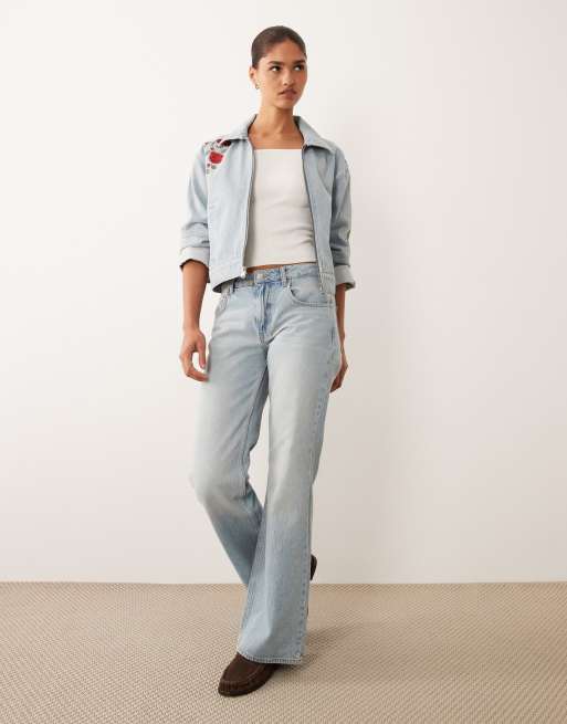 Abercrombie & Fitch denim jacket with floral embroidery in light wash blue , 2 of 4