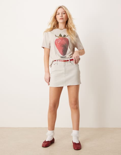 Abercrombie & Fitch denim mini skirt in light gray - view 1