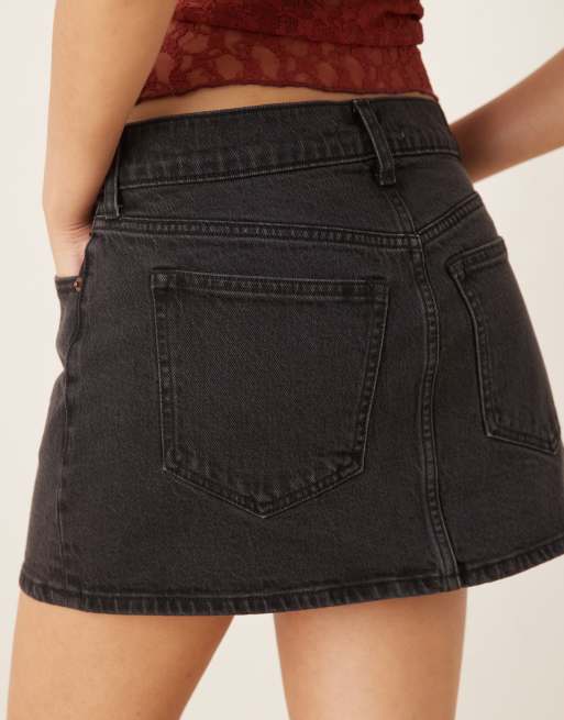 Abercrombie & Fitch - Denim mini skort met lage taille in zwart, 4 van 5