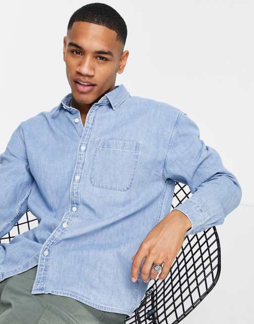Abercrombie & Fitch - Denim overhemd in middenblauw met wassing