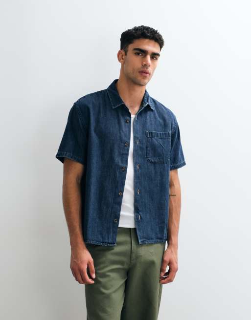 Abercrombie & Fitch denim short sleeve workwear shirt in blue, 3 of 5