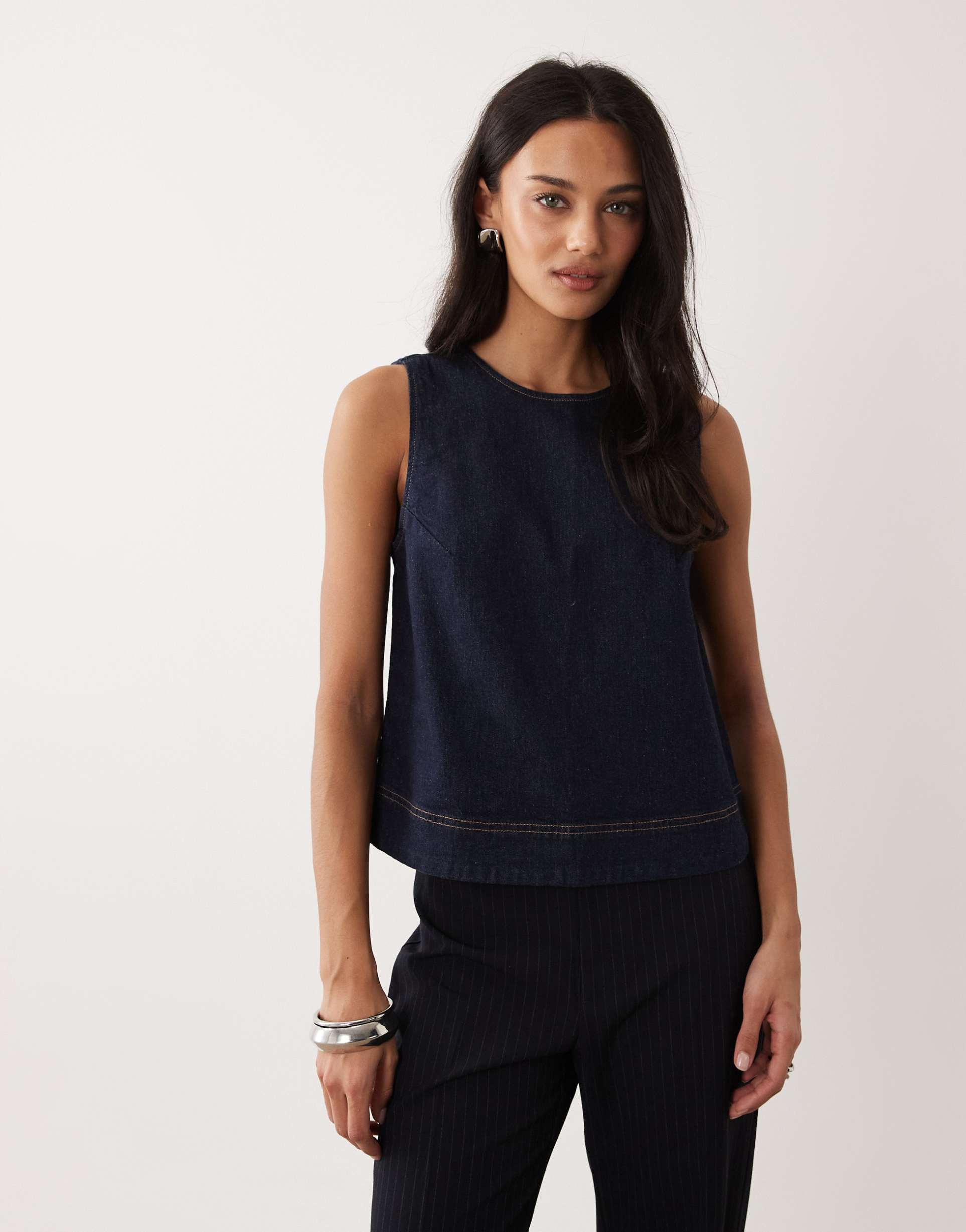 abercrombie & fitch denim sleeveless top in indigo