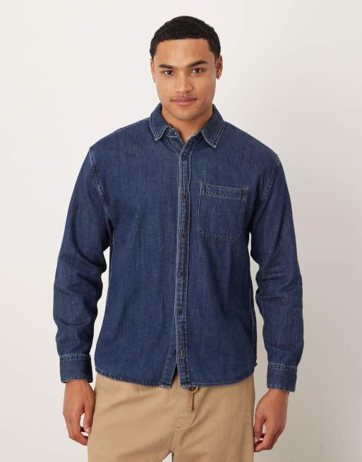 Abercrombie & Fitch - Denim T-shirt met lange mouwen in donkerblauw met wassing