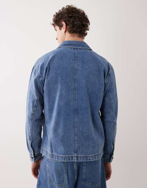 Abercrombie & Fitch - Denim workwear jack met rits in indigo, 3 van 5