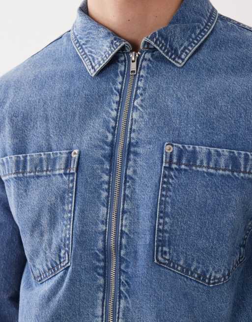 Abercrombie & Fitch - Denim workwear jack met rits in indigo, 5 van 5