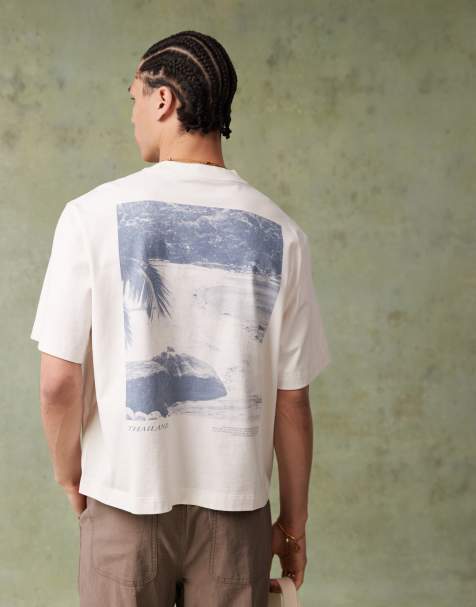Abercrombie & Fitch destination back print cropped t-shirt in white - view 1