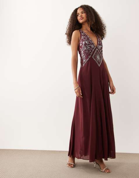 Abercrombie & Fitch - Diepuitgesneden maxi jurk met gekruiste achterkant in rood - view 1