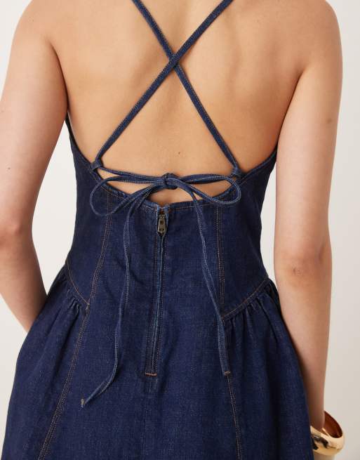 white christmas dresses Blue High-Neck Strappy Midi Dress main image 1