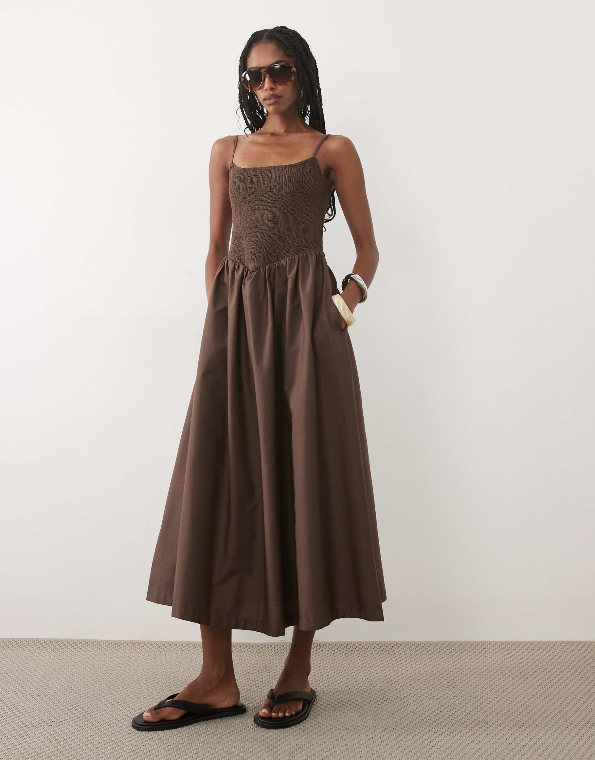abercrombie & fitch dipped waist maxi dress in brown