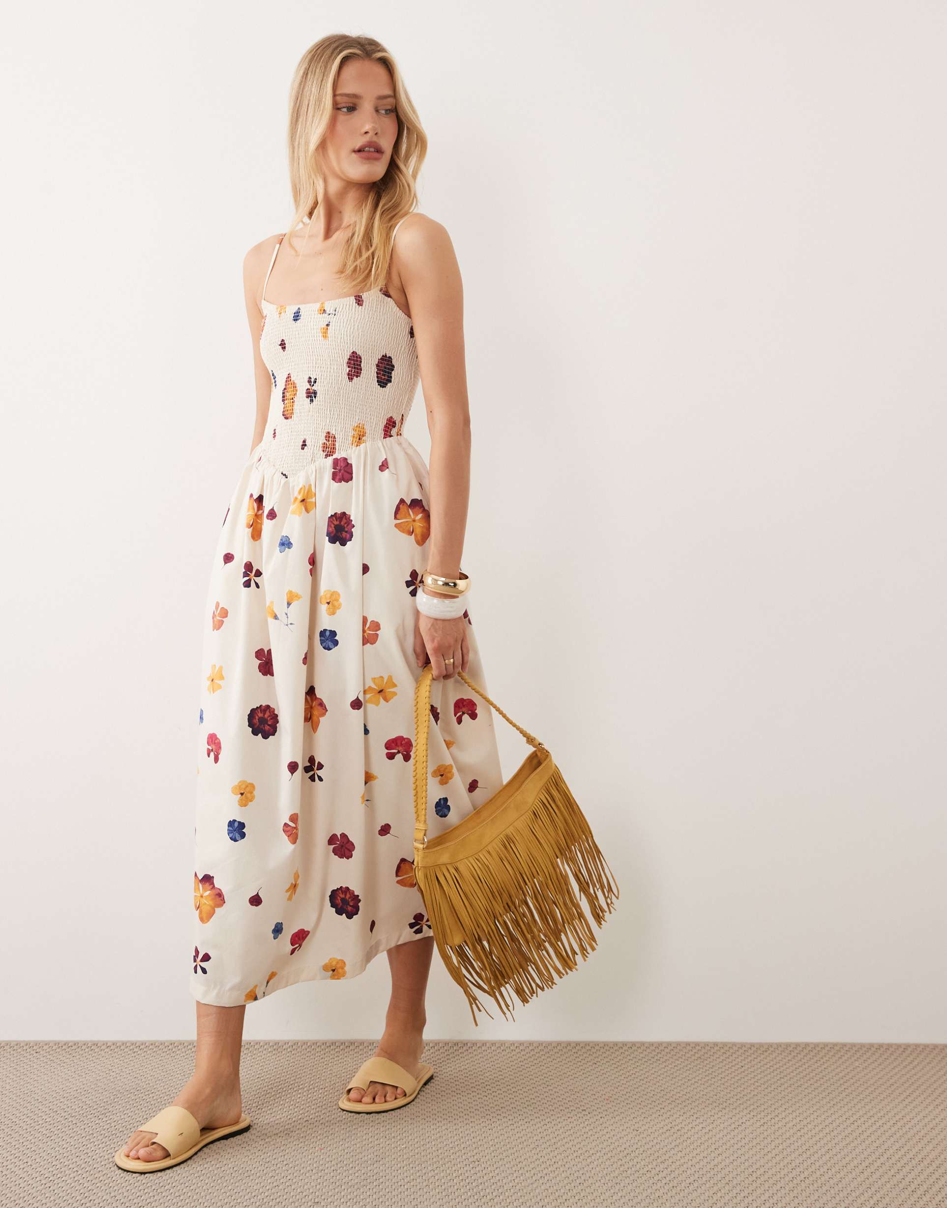 abercrombie & fitch dipped waist maxi dress in floral placement
