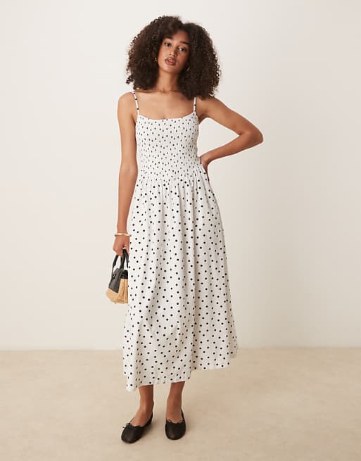 abercrombie smocked dress Women's A&F Sydney Dipped-Waist Midi in Orange | Size L TALL Imported. It might be April Fools