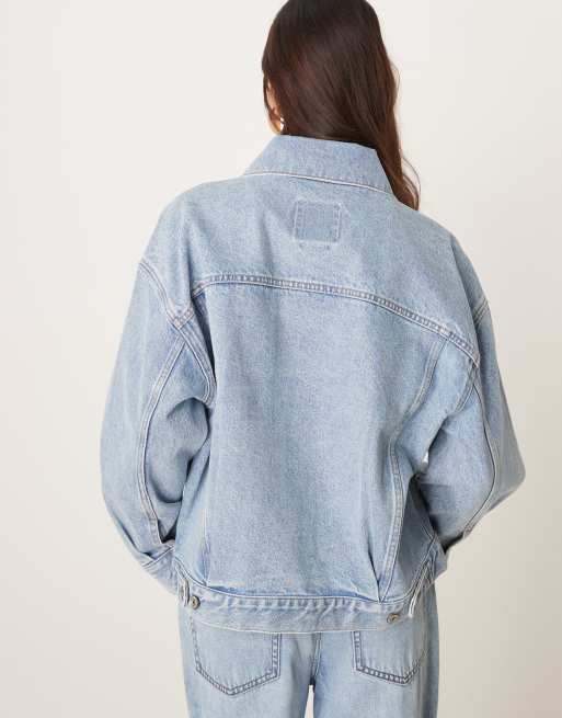 Abercrombie & Fitch distressed denim trucker jacket in light denim, 3 of 4