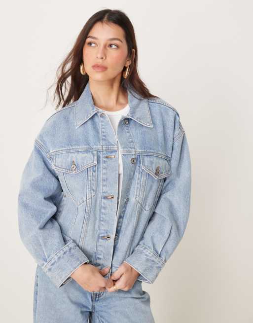 Abercrombie & Fitch distressed denim trucker jacket in light denim, 4 of 4
